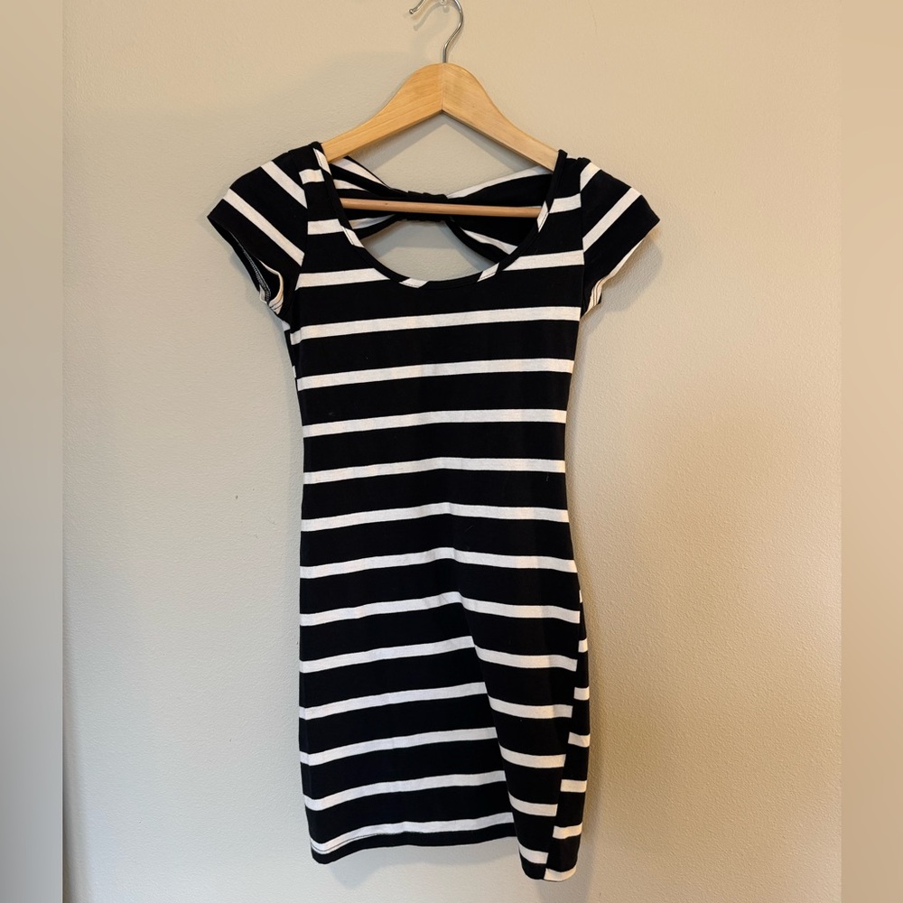 Soprano Black and White Striped Mini Dress